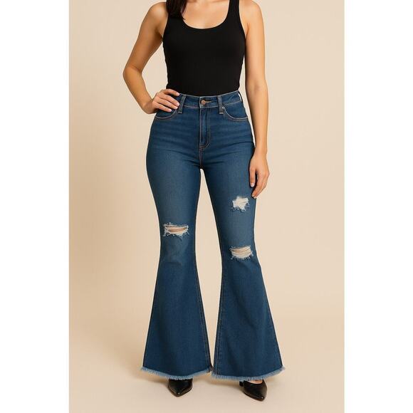 Vibrant Denim - Vibrant Jeans Women 13 W30 Blue Bootcut High Rise Distressed Bell Bottom Y2K